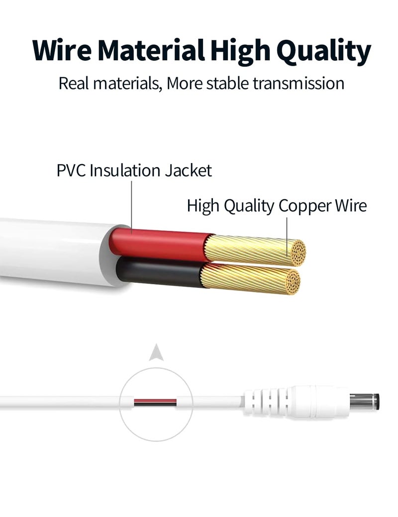 Tonton Power Extension Cable 10M 33Ft 2.1mm x 5.5mm Compatible with 12V DC Adapter Cord for CCTV Security Camera System NVR DVR and Standalone IP Camera(White) - Image 4